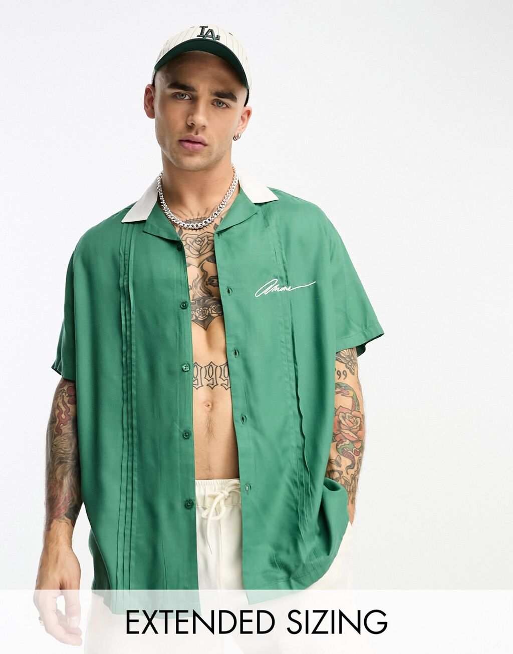 

Свободная зеленая рубашка для боулинга с вышивкой на груди ASOS DESIGN Revere