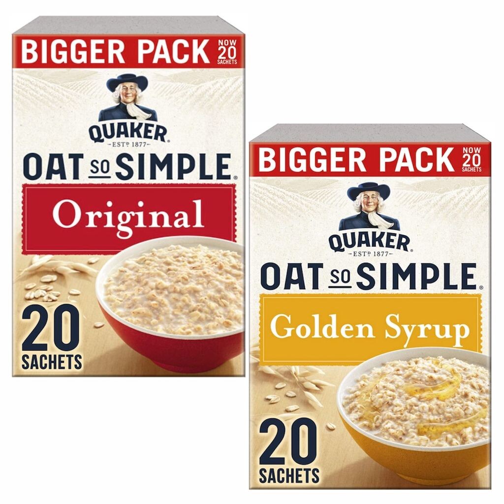 

Набор Cleverry Box с Quaker Oat So Simple Porridge Oatmeal Original 20 пакетиков по 27 г и овсяными хлопьями Golden Syrup 20 пакетиков по 36 г - каша для простого человека Quaker Oats