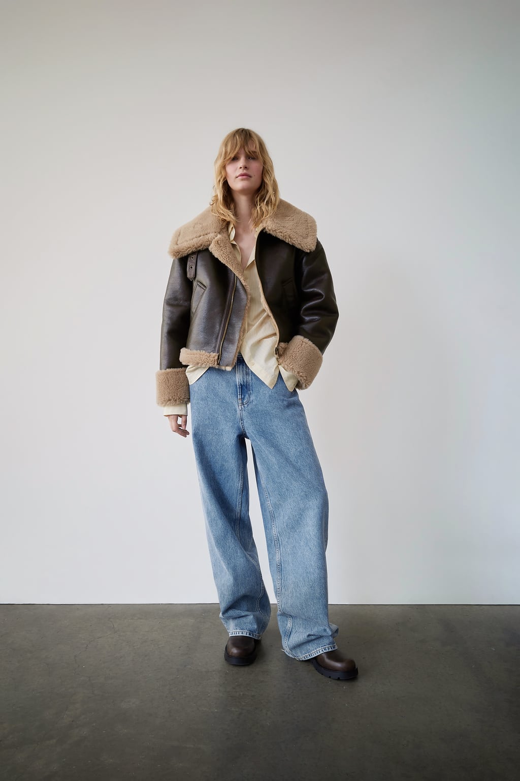 

Двусторонняя байкерская куртка Zw Collection ZARA, коричневый