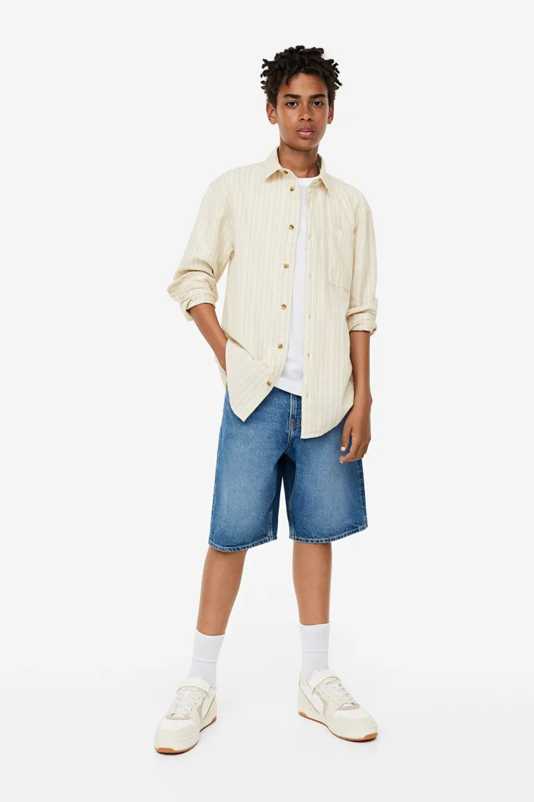 Рубашка из смесового льна H&M, бежевый