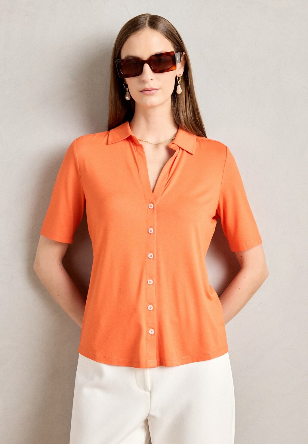 

Блузка-рубашка BLOUSE SHORT SLEEVE CLASSIC FIT Marc O'Polo, цвет fruity orange