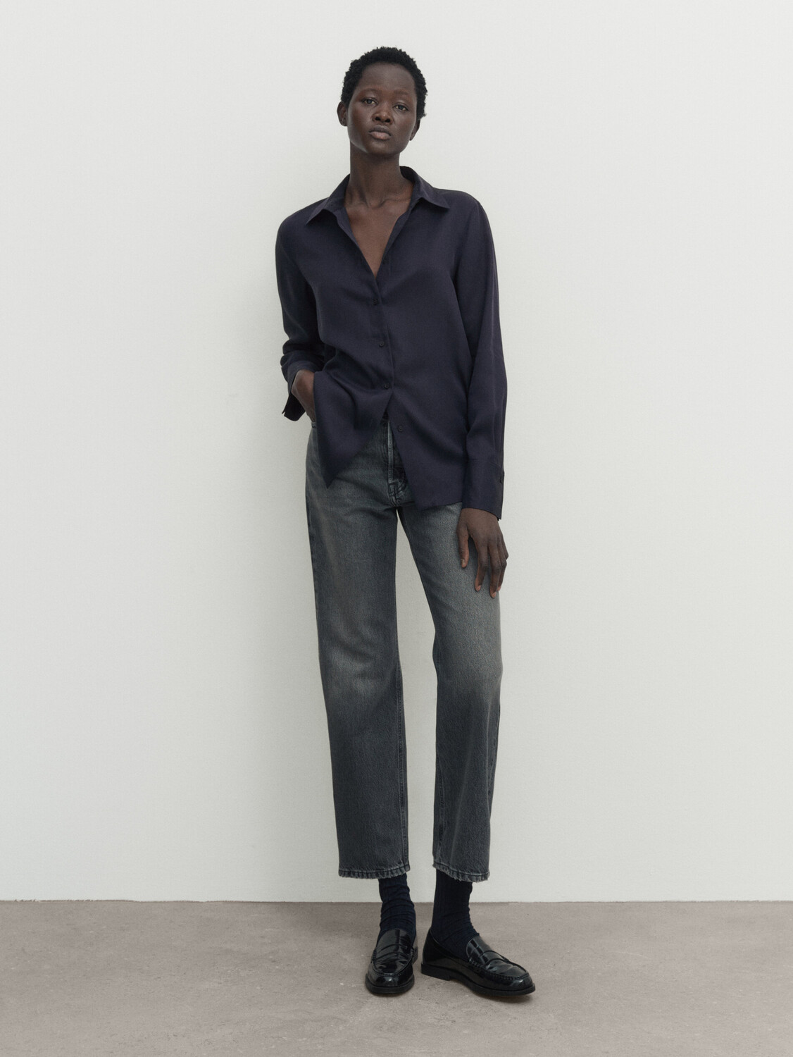 

Струящаяся рубашка Massimo Dutti, глубокий синий