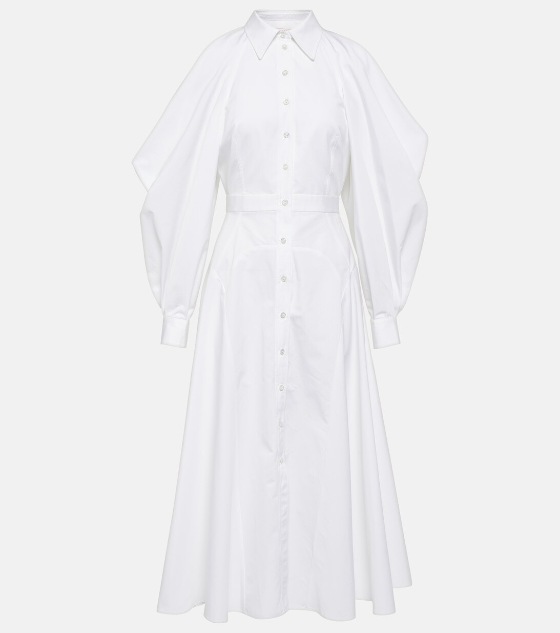 

Платье миди из хлопкового поплина ALEXANDER MCQUEEN, белый