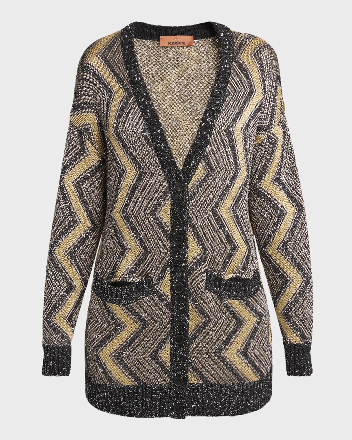 

Кардиган макси с V-образным вырезом и шевроном и пайетками Missoni, цвет Gold And Black