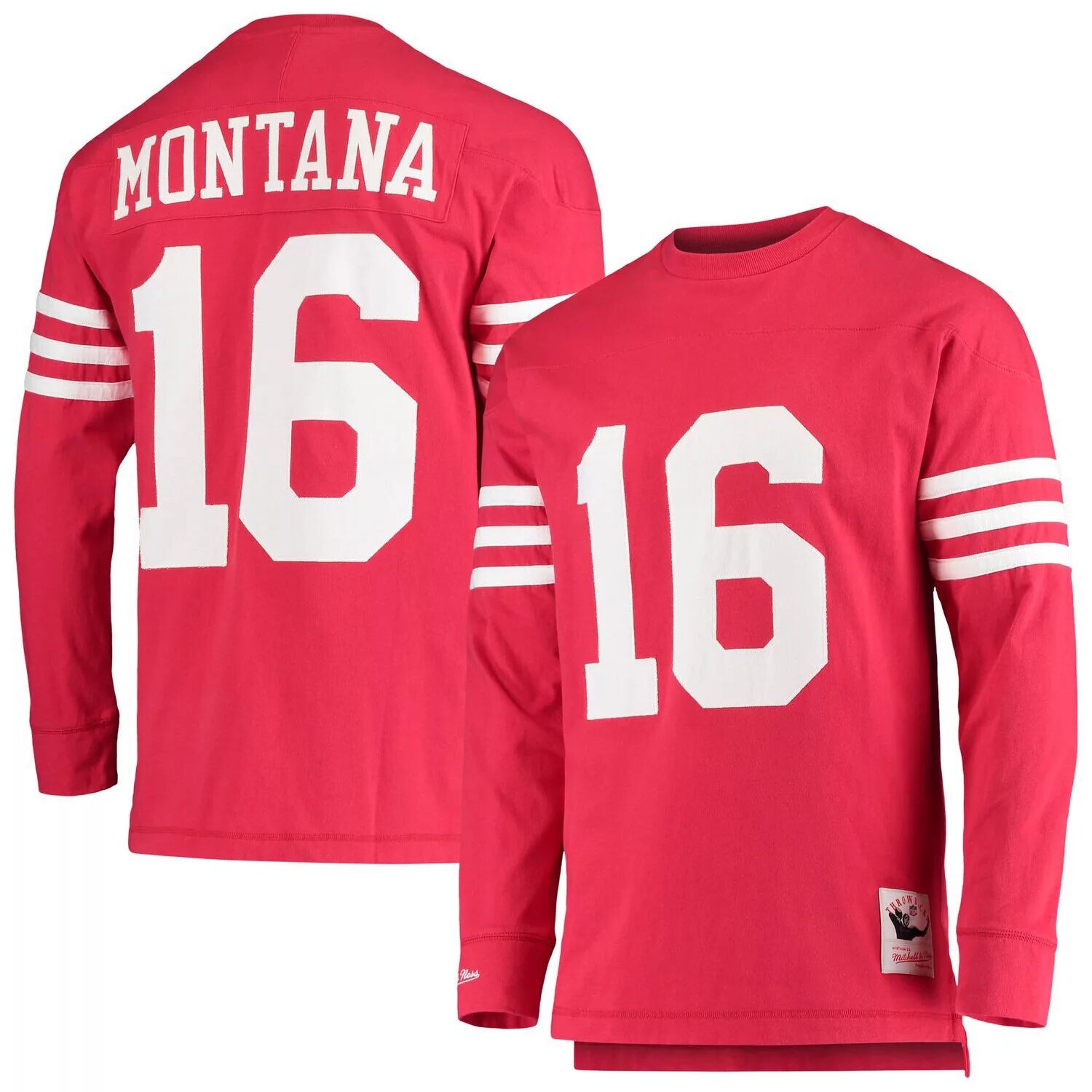 

Мужской топ с длинными рукавами Mitchell & Ness Joe Montana Scarlet San Francisco 49ers Throwback, имя и номер игрока в отставке