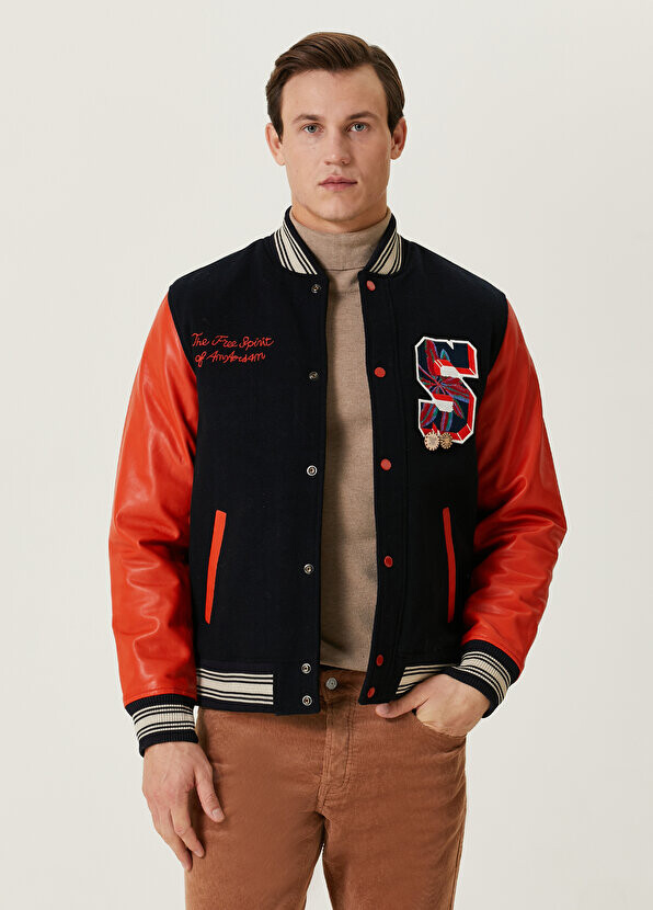 

Темно-синее шерстяное пальто-бомбер для колледжа Scotch & Soda, Синий