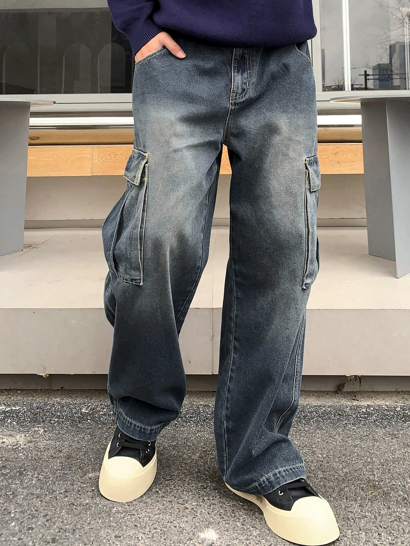 Мужские джинсовые рабочие брюки свободного кроя DAZY, темная стирка