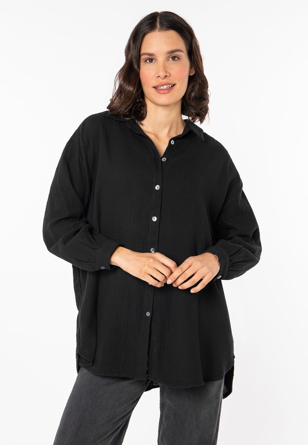 Блузка-рубашка MUSSELIN OVERSIZE Sublevel, цвет black