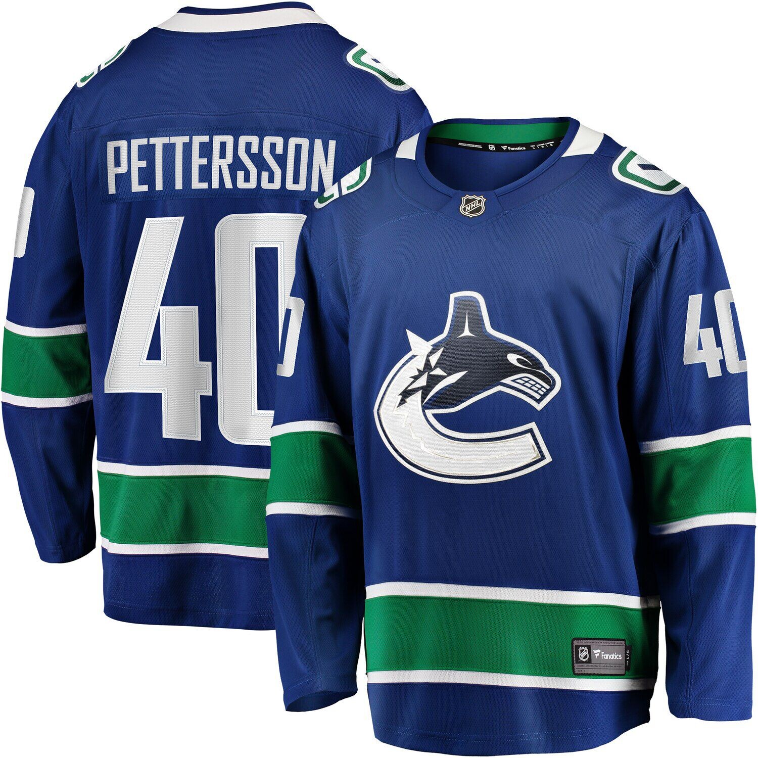 

Мужская футболка Fanatics Branded Elias Pettersson Blue Vancouver Canucks 2019/20 Home Premier Breakaway Player