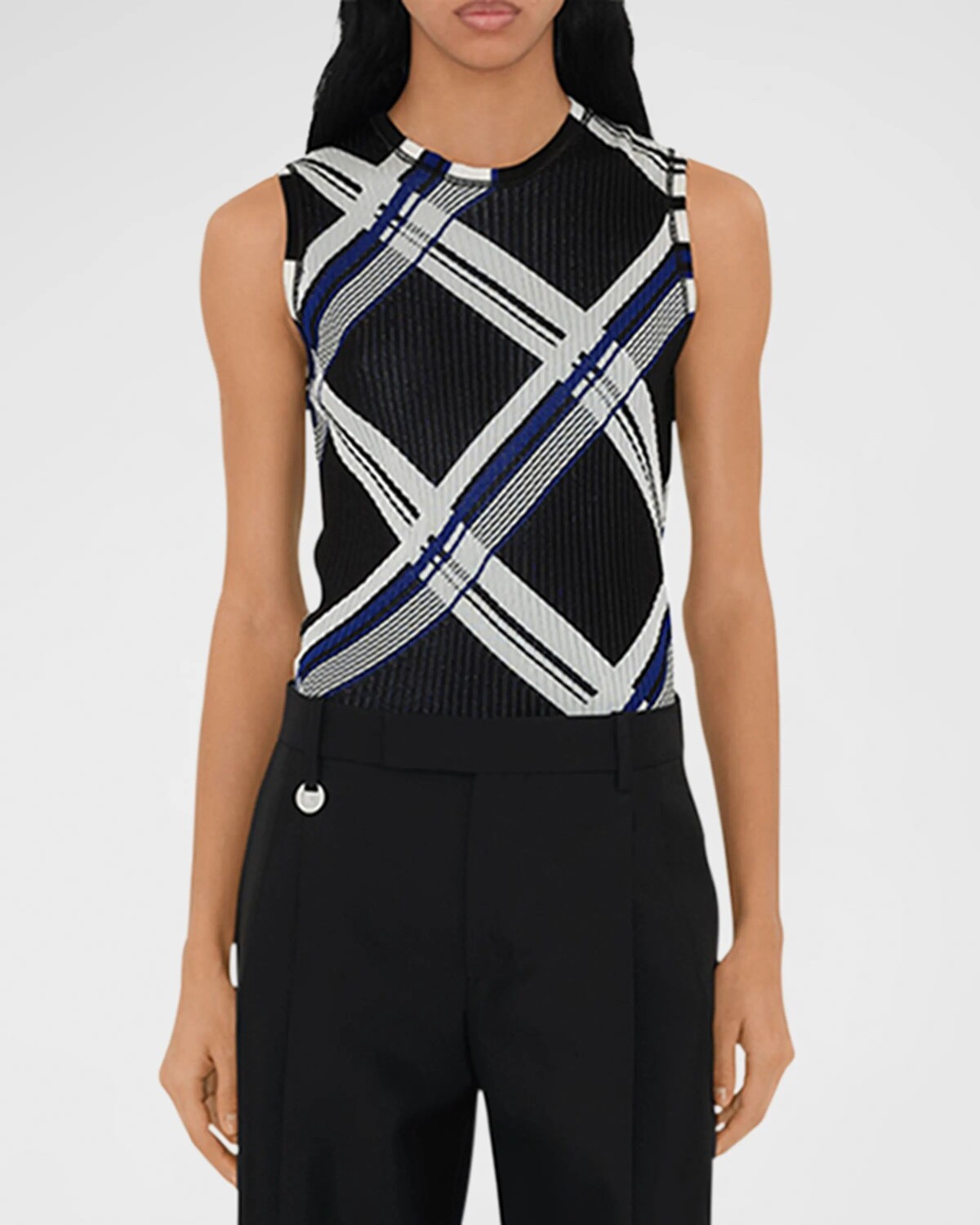 

Клетчатый топ без рукавов в рубчик Burberry, цвет Black Check