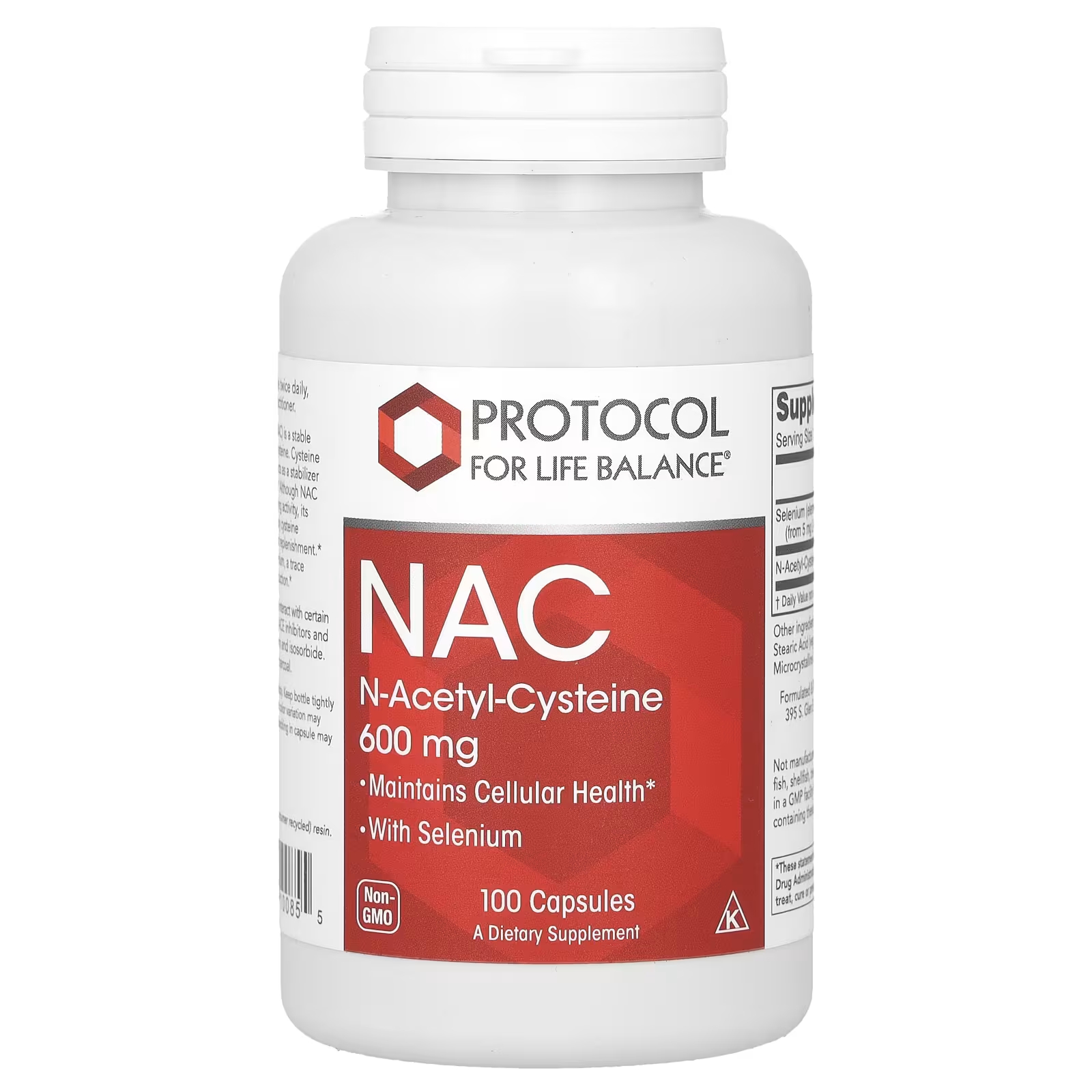 NAC N-ацетилцистеин Protocol for Life Balance 600 мг, 100 растительных капсул country life nac n ацетилцистеин 750 мг 60 вегетарианских капсул