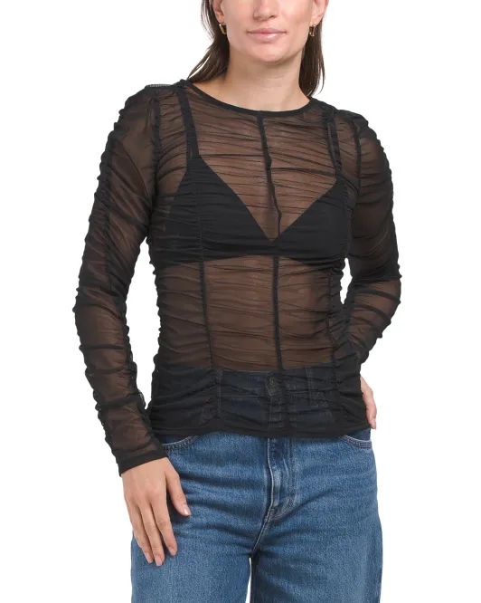

Трикотажный топ с длинными рукавами и сборками в сетку Eclair, цвет Black Mesh