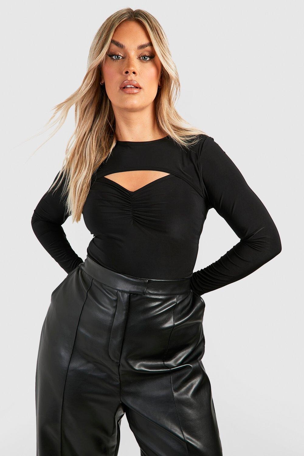 

Топ с замочной календой и со сборами Boohoo, черный