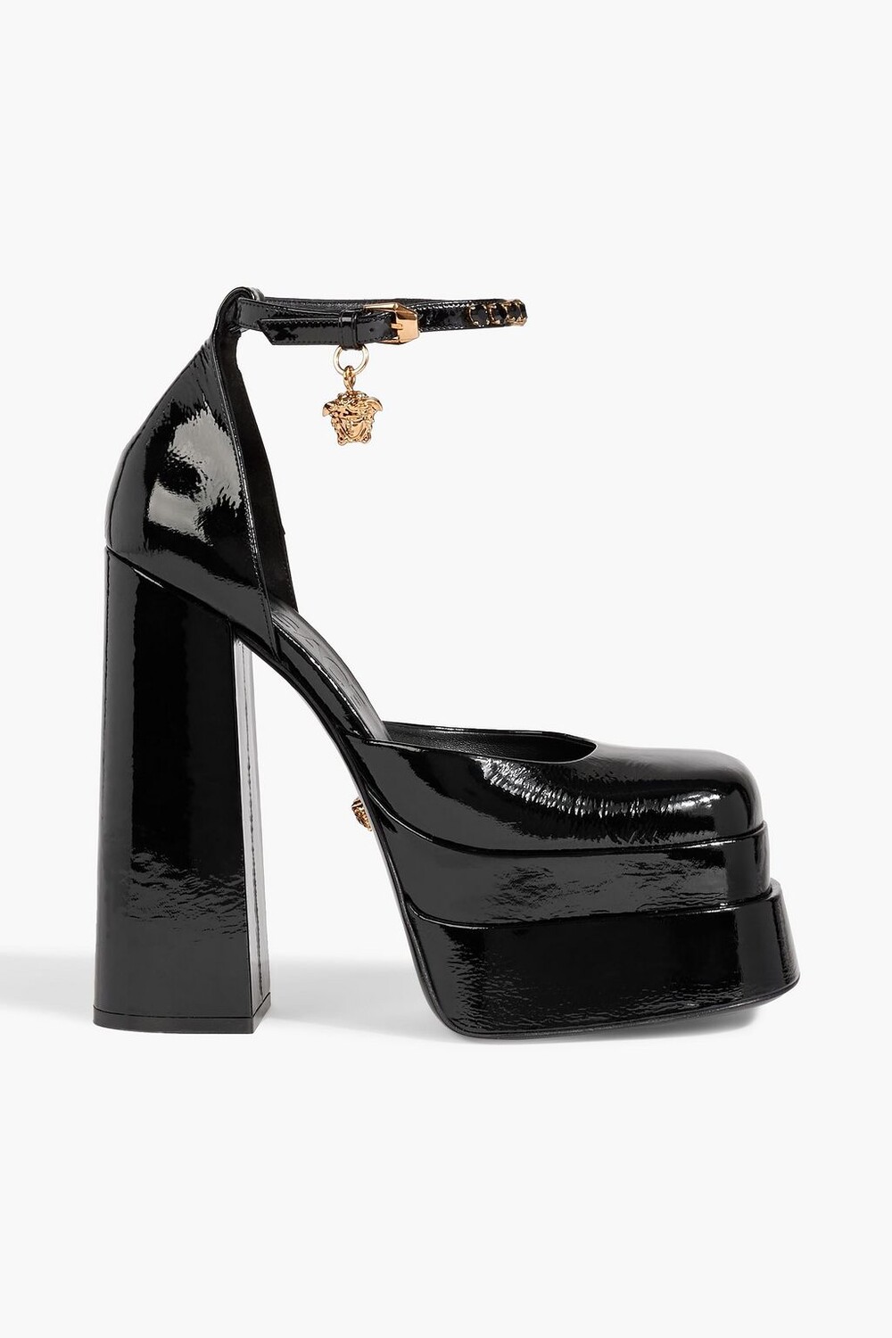 

Туфли-лодочки на платформе из лакированной кожи с украшением VERSACE, черный