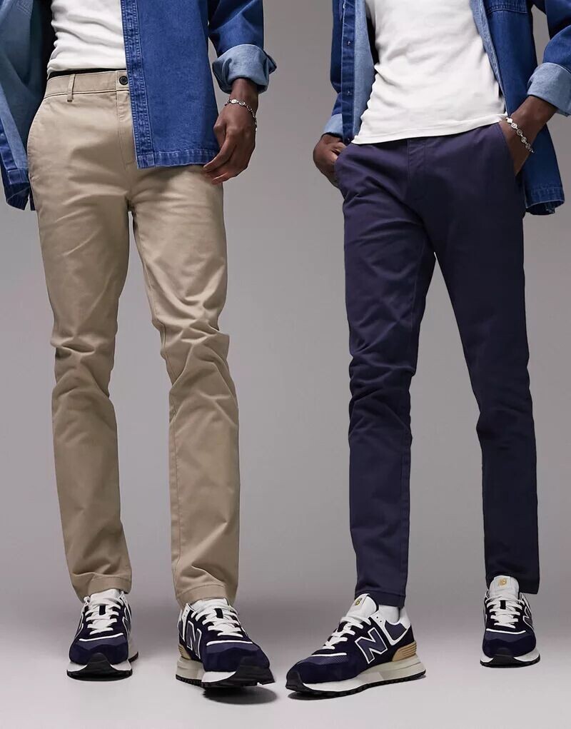 

Пара узких брюк чинос Topman из 2 темно-синих и каменных цветов