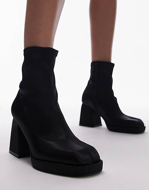 

Черные атласные ботильоны на блочном каблуке Topshop Tiff, Черный