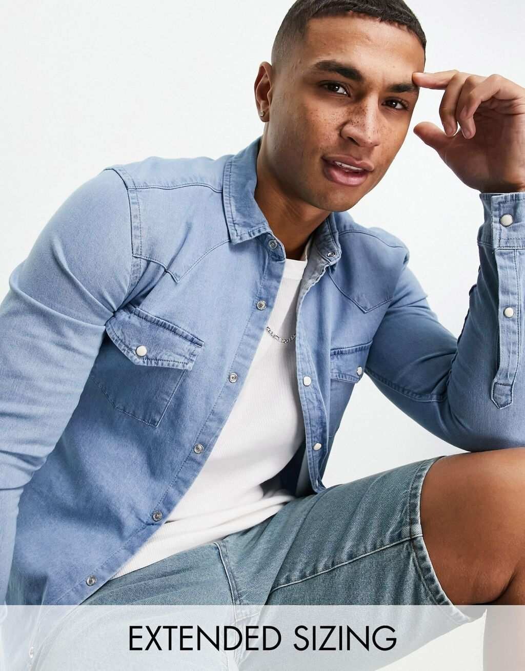 

Светло-голубая джинсовая рубашка скинни в стиле вестерн ASOS DESIGN