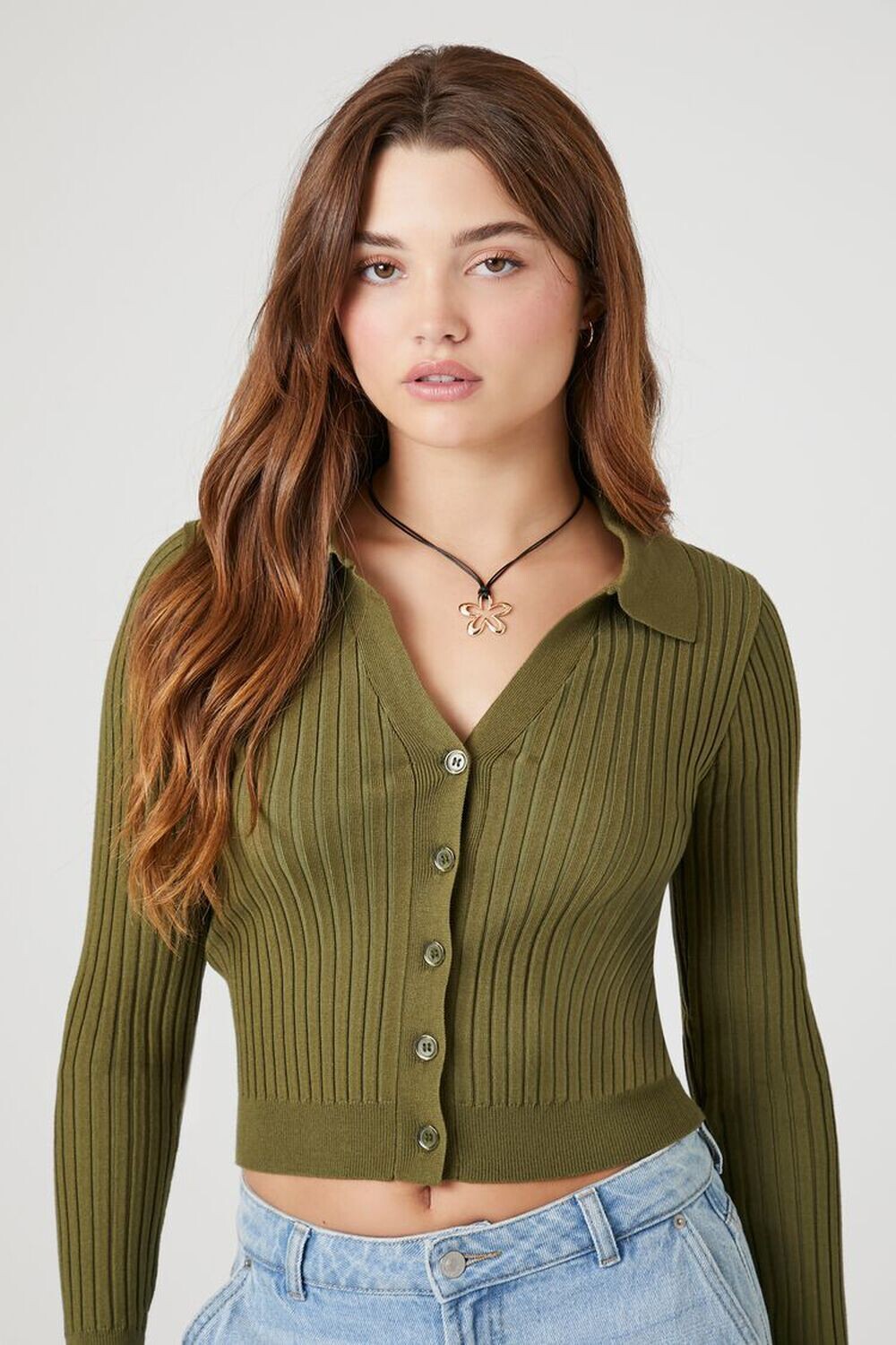 

Рубашка с длинными рукавами из свитера Forever 21, оливковый, Зеленый