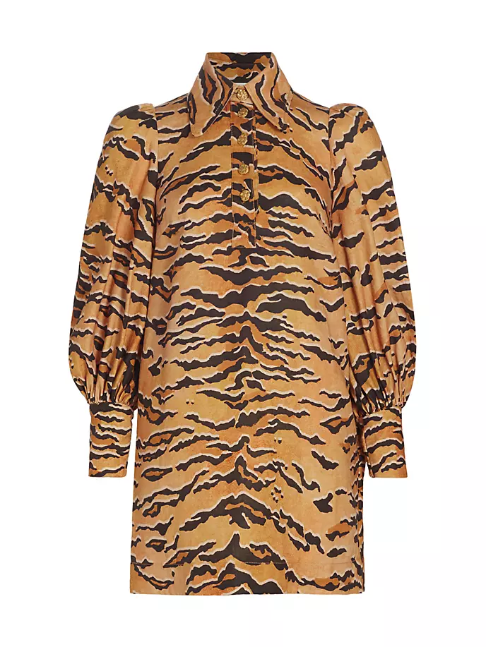 

Льняное мини-платье прямого кроя Matchmaker с тигровым принтом Zimmermann, цвет tan tiger