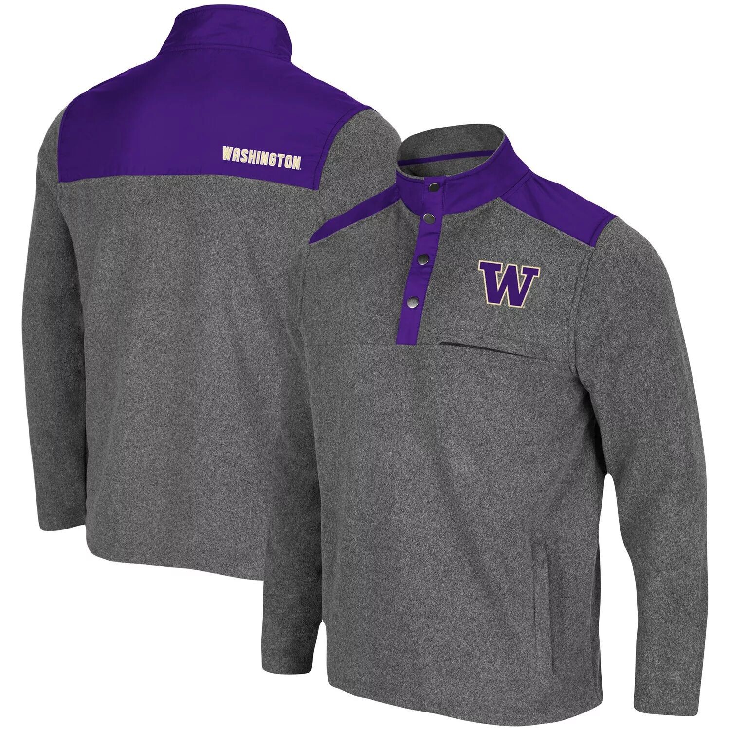

Мужской темно-серый/фиолетовый пуловер Washington Huskies Huff Snap Snap Colosseum