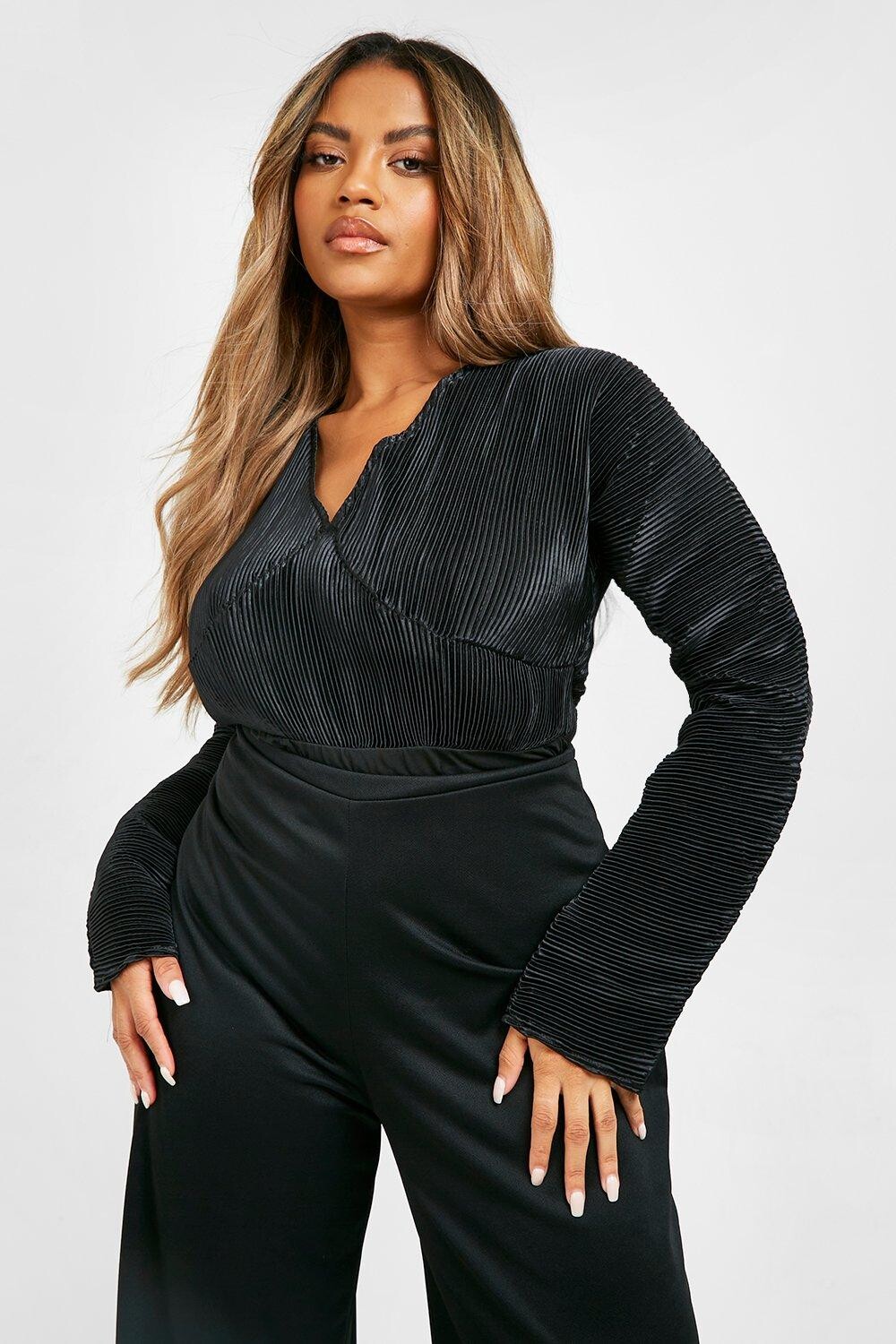 

Боди plus из атласа с плиссом и завязками на спине Boohoo, черный