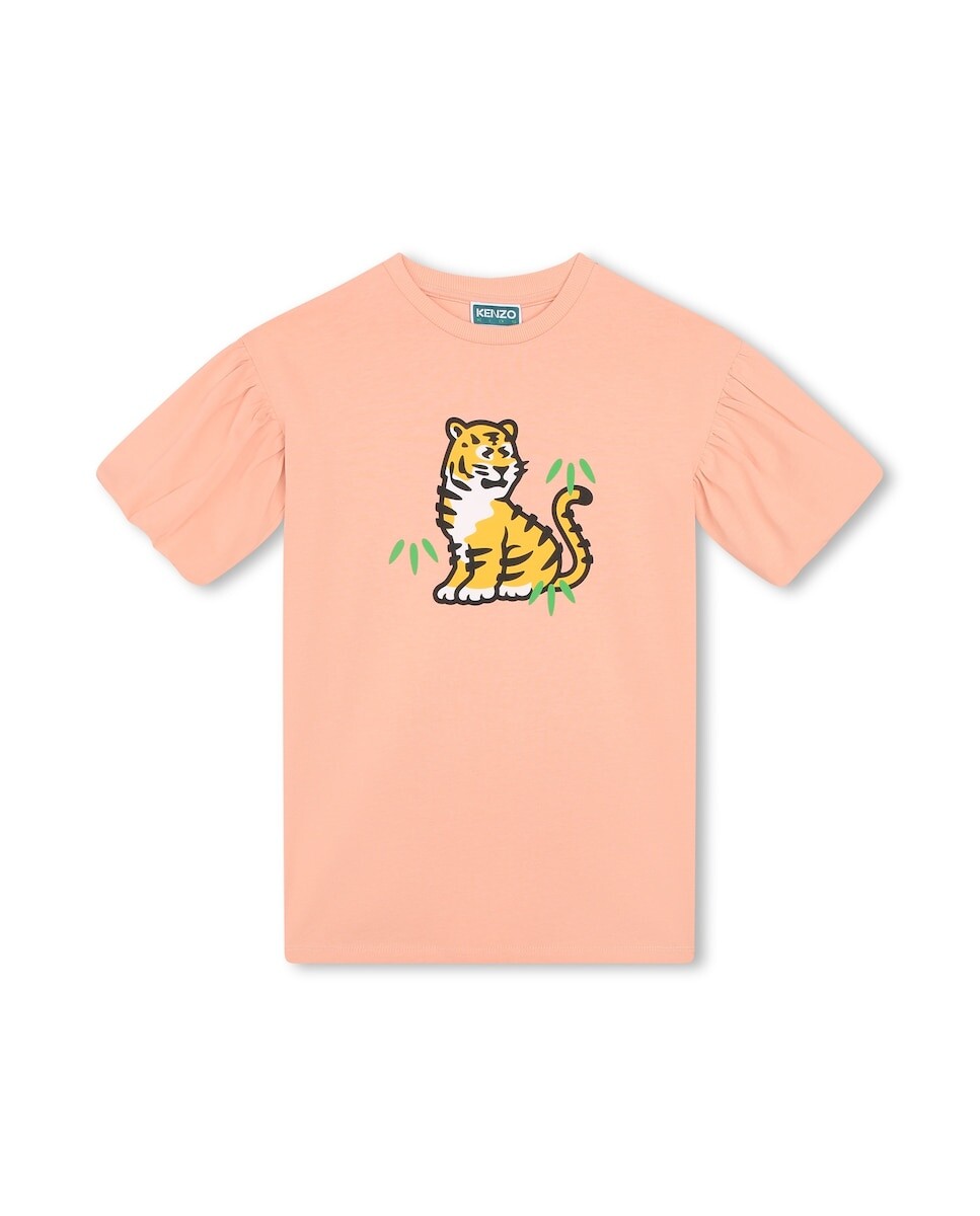 

Платье для девочки с короткими рукавами и рисунком спереди Kenzo, розовый