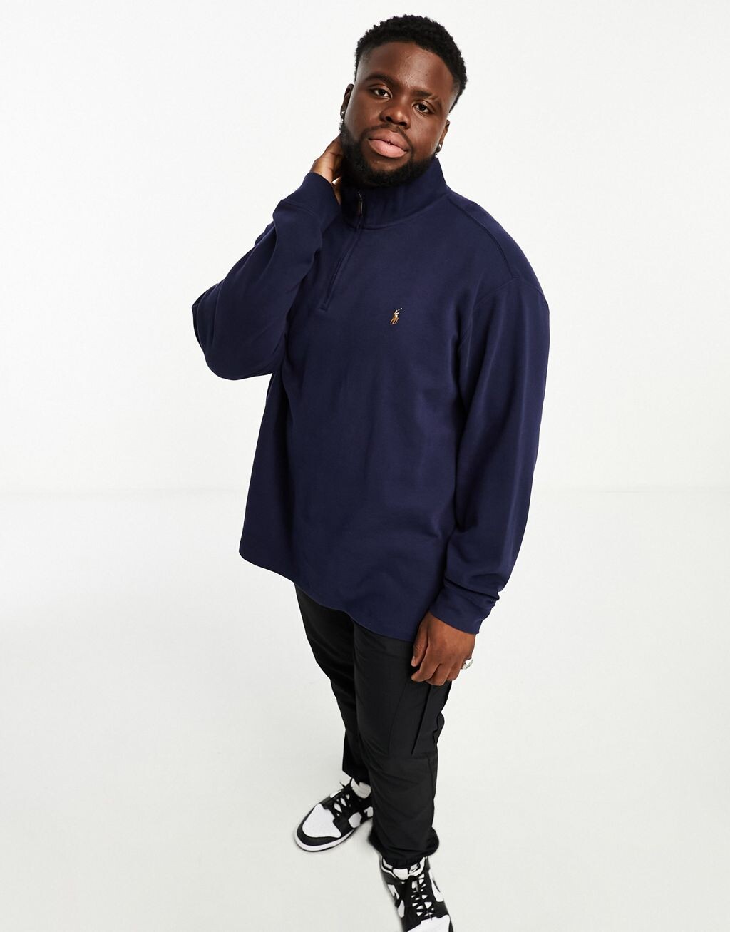 

Темно-синяя толстовка двойной вязки с полумолнией и логотипом Polo Ralph Lauren Big & Tall, Синий