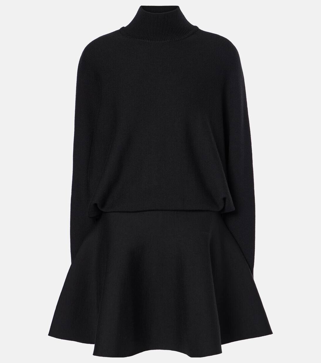 

Мини-платье с воротником-стойкой из смеси шерсти Alaïa, цвет noir alaia