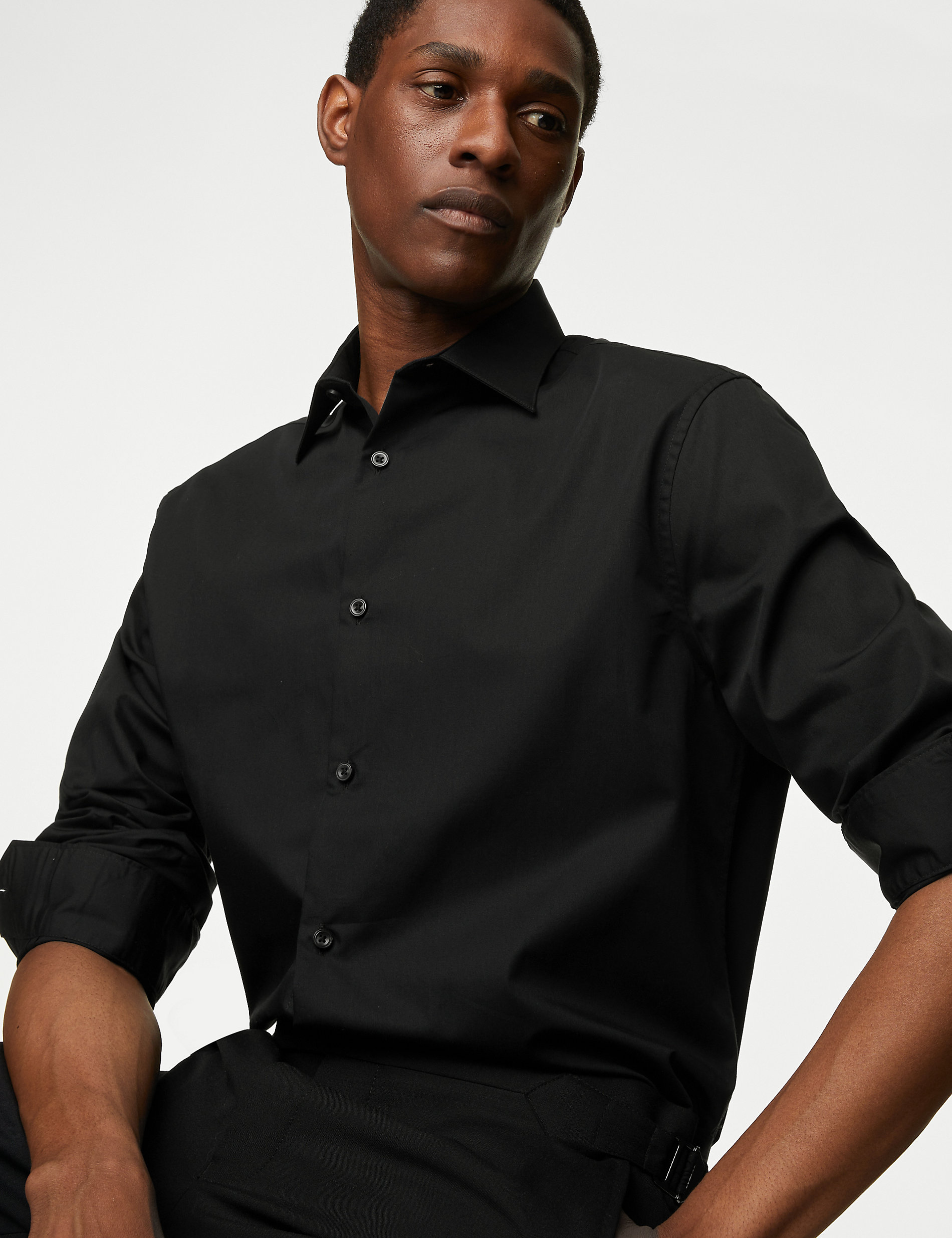 Рубашка из чистого хлопка обычного кроя, легко гладимая Marks & Spencer, черный рубашка обычного кроя из чистого хлопка без глажки marks