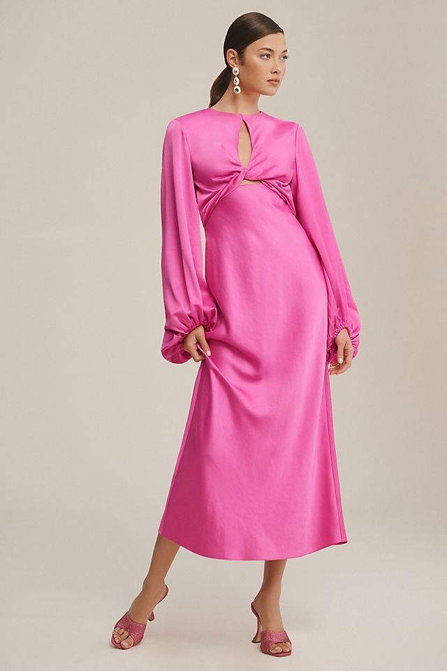 Значимое другое платье-колонна с открытой спиной и длинными рукавами, средне-розовый платье s oliver вискоза повседневное прямой силуэт миди открытая спина размер 36 s черный синий