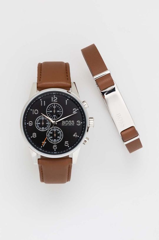 Часы и браслет Boss, коричневый часы мужские с браслетом брендовые спортивные модные светящиеся в винтажном стиле с плетеным кожаным браслетом подарок для мальчиков