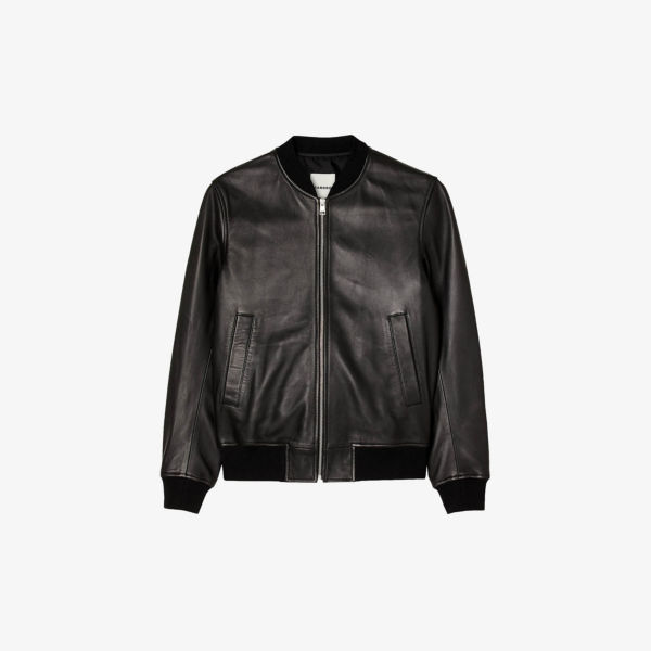 Кожаная куртка классического кроя с воротником-стойкой New Monaco Sandro, цвет noir / gris
