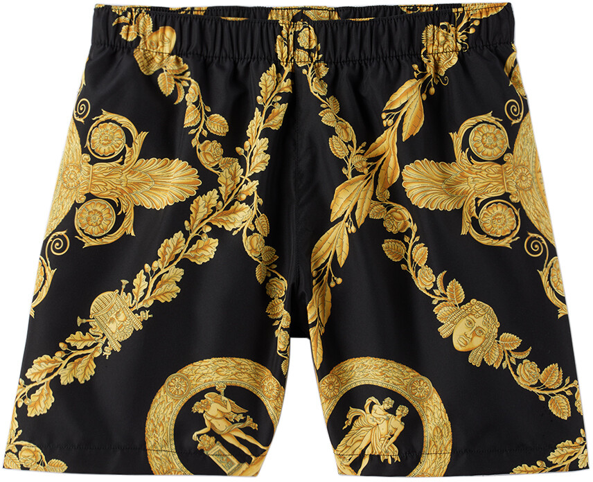 

Детские черные шорты для плавания с принтом Nero/Oro Versace