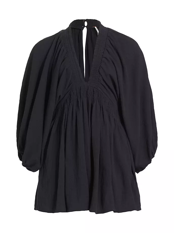 

Хлопковое мини-платье For The Moment со сборками и V-образным вырезом Free People, черный
