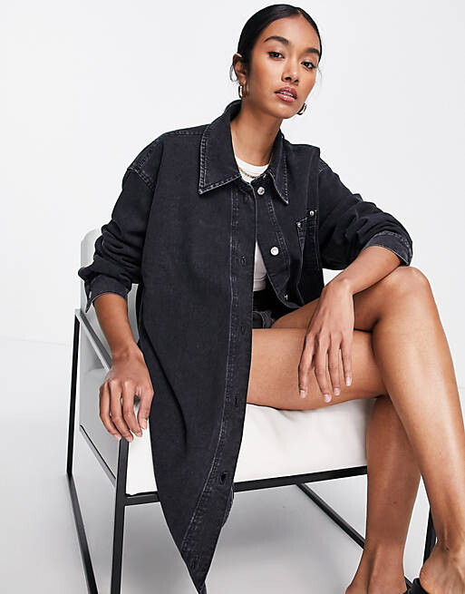 

Черная джинсовая рубашка супер-оверсайз Topshop