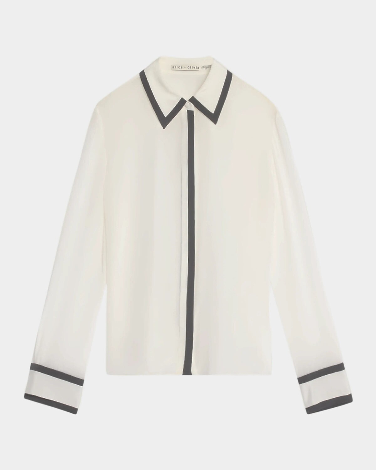

Шелковый топ Willa с планкой и окантовкой Alice + Olivia, цвет Off Whiteblack