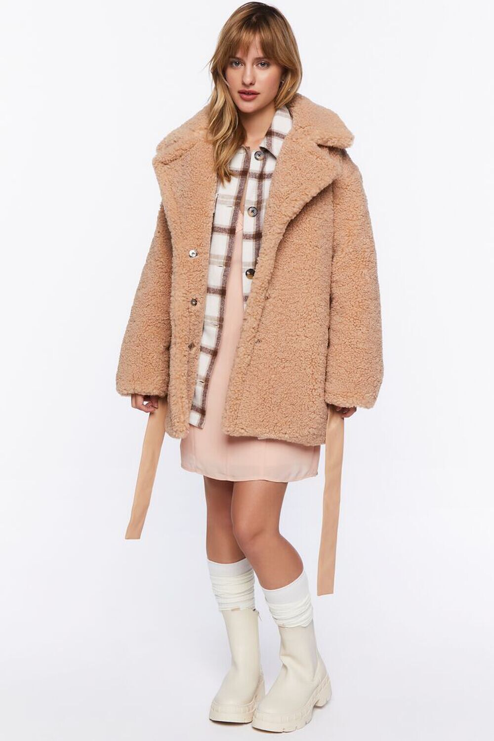 

Пальто Тедди из искусственной овчины с запахом Forever 21, коричневый