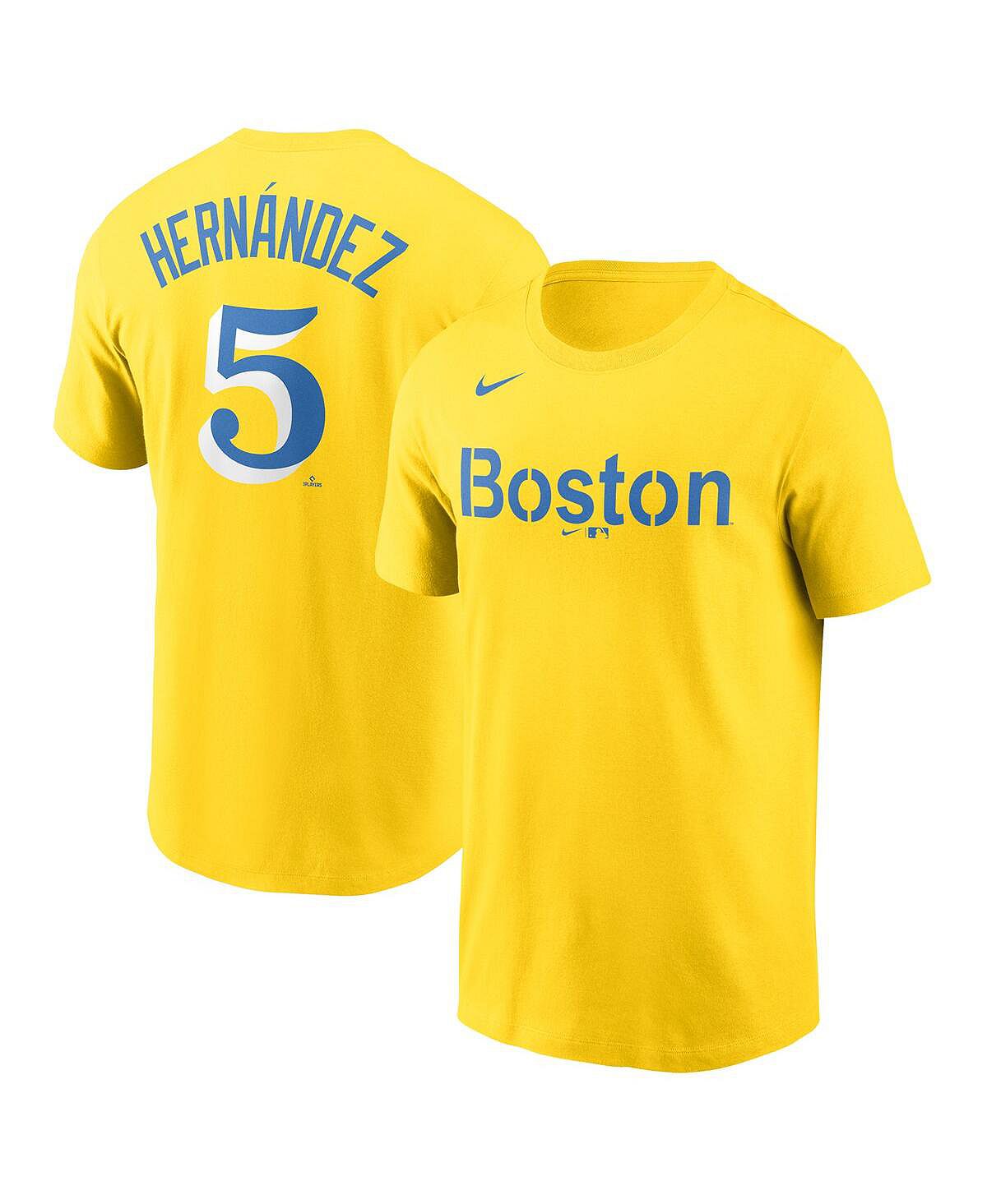 Мужская золотисто-голубая футболка Enrique Hernandez Boston Red Sox City Connect с именем и номером Nike мужская футболка rafael devers золотистого цвета boston red sox 2021 city connect name number nike
