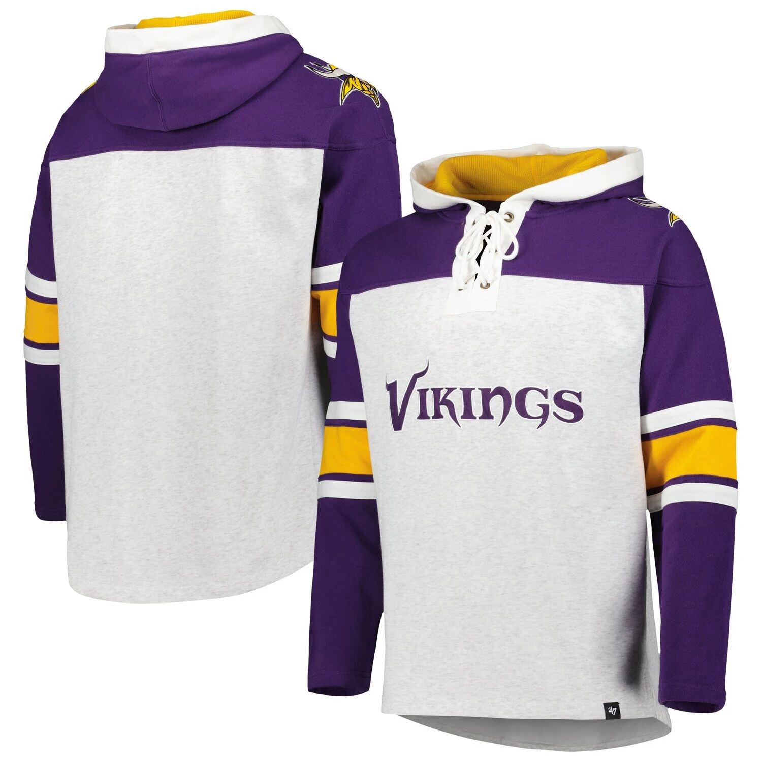 

Мужская худи на шнуровке с капюшоном Minnesota Vikings Heather Grey Gridiron '47 Minnesota Vikings