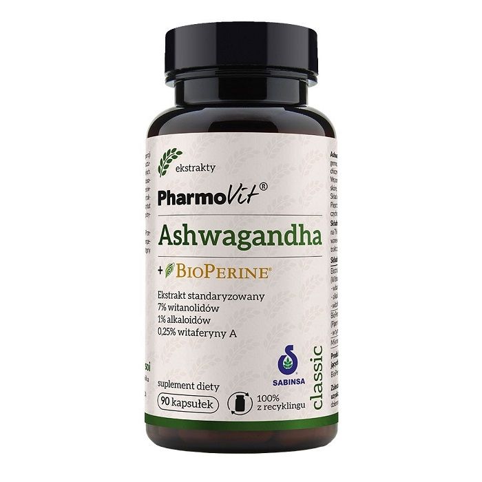Ашваганда в капсулах Pharmovit Ashwagandha + Bioperine, 90 шт