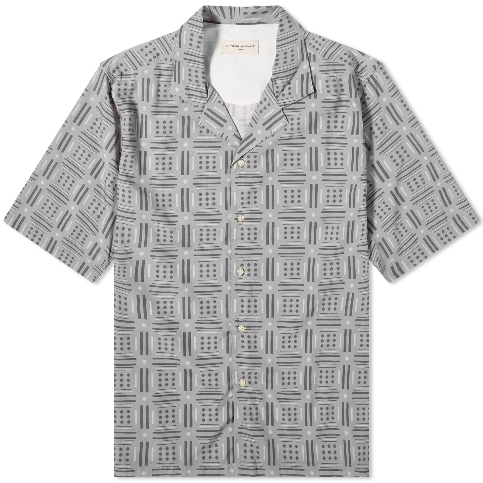 Рубашка Officine Générale Eren Geomatric Print Vacation, цвет Grey & White отпускная рубашка с принтом officine generale eren