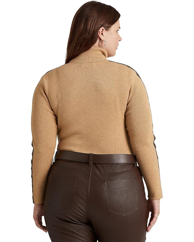 

Свитер LAUREN Ralph Lauren Plus-Size Faux-Leather-Trim Turtleneck Sweater, цвет Classic Camel Heather/Chocolate