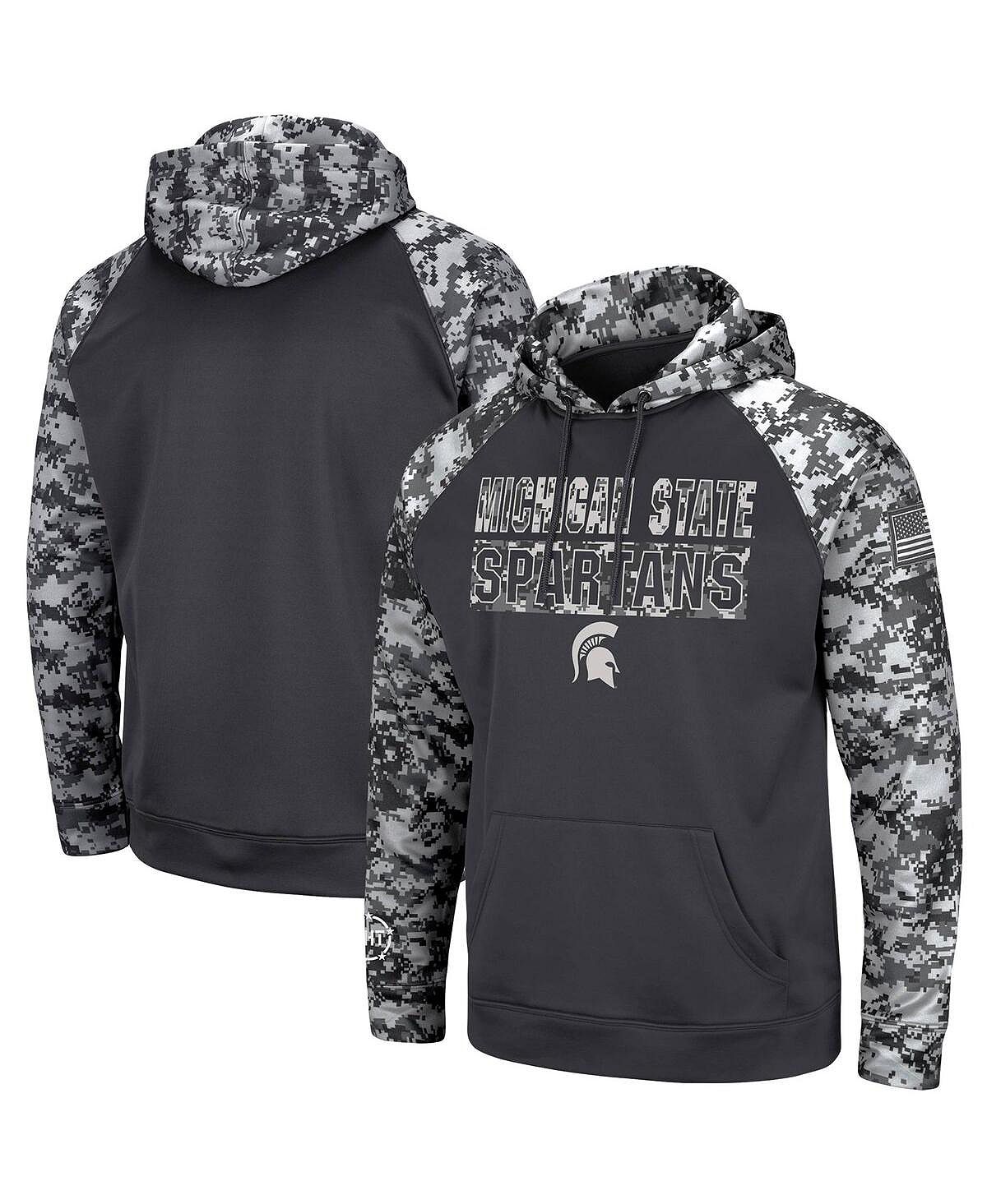 Мужской темно-серый пуловер с капюшоном и камуфляжным рисунком в стиле милитари Michigan State Spartans OHT Colosseum