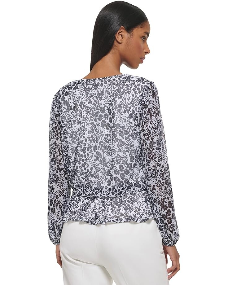 

Блуза Tommy Hilfiger Long Sleeve Mesh Floral V-Neck Blouse, цвет Ivory/Midnight