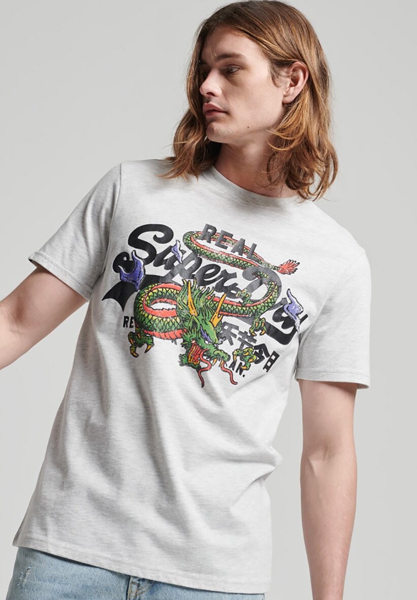 

Футболка с принтом VINTAGE LOGO NARRATIVE Superdry, светло-серый