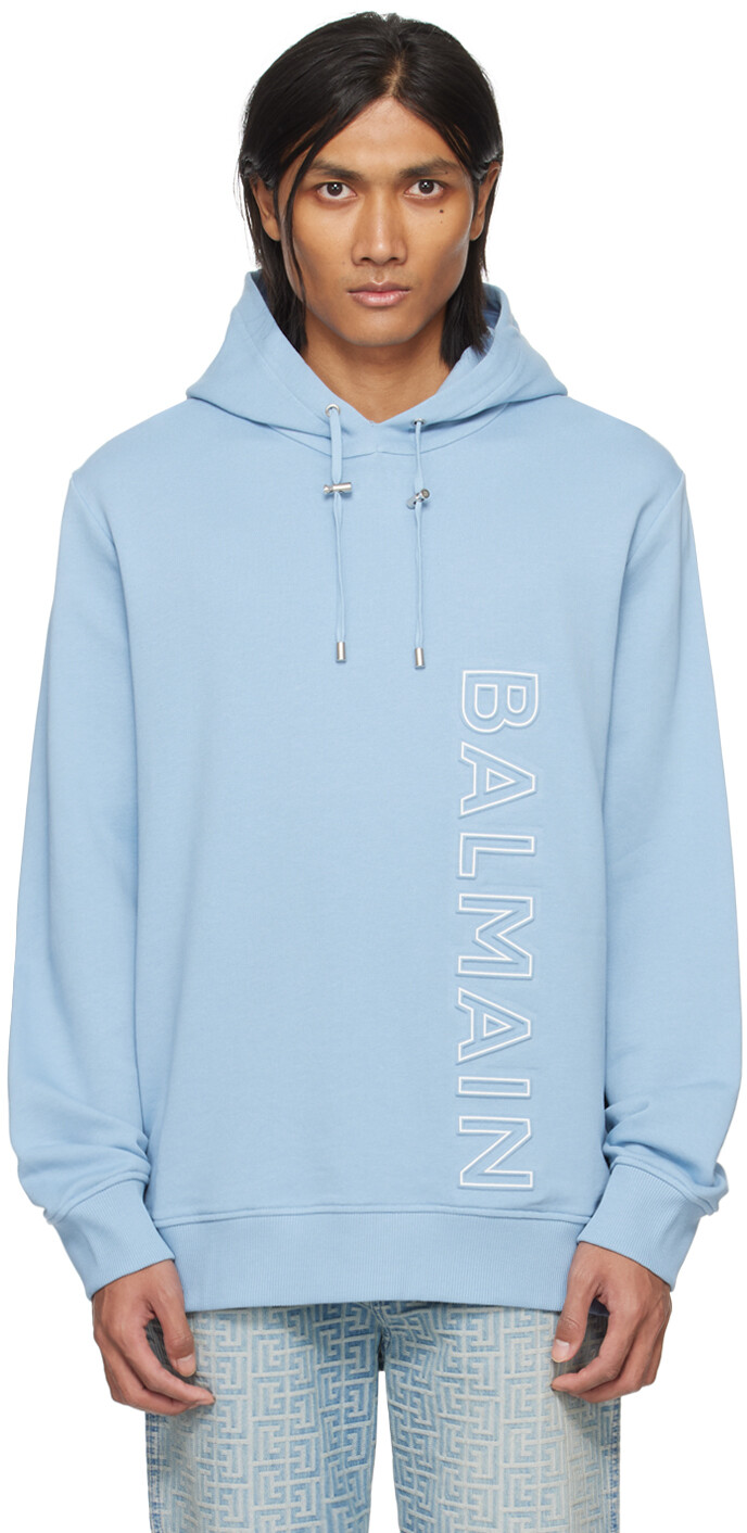 

Синий худи с тиснением Balmain