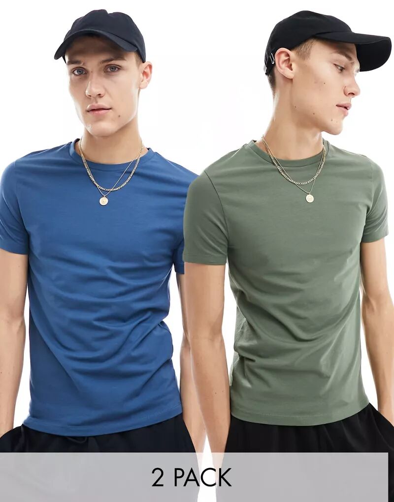 Комплект из двух рубашек темно-зеленого и синего цвета ASOS