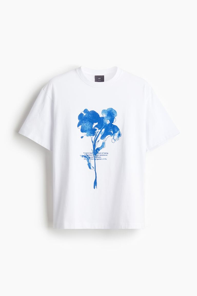 

Футболка с принтом свободного кроя H&M, белый