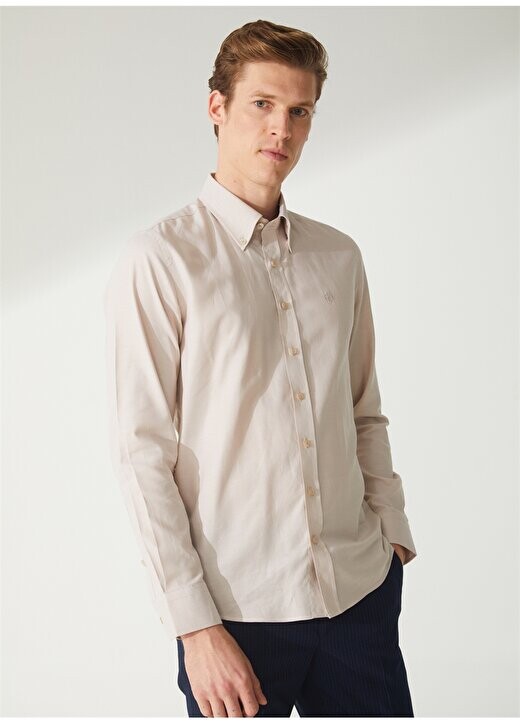 

Бежевая мужская рубашка Slim Fit с воротником на пуговицах 4B2000000051 Beymen Business, бежевый