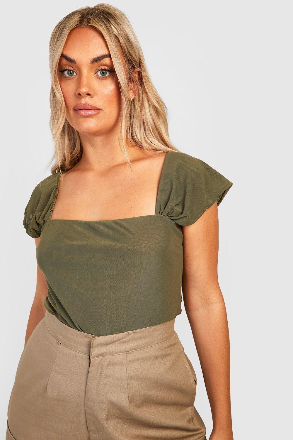 

Боди с крышками plus mesh Boohoo, хаки